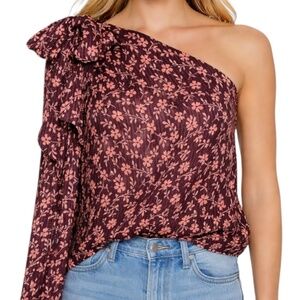 Ulla Johnson Enid Asymmetric One Shoulder Floral Silk Blend Statement Blouse 0